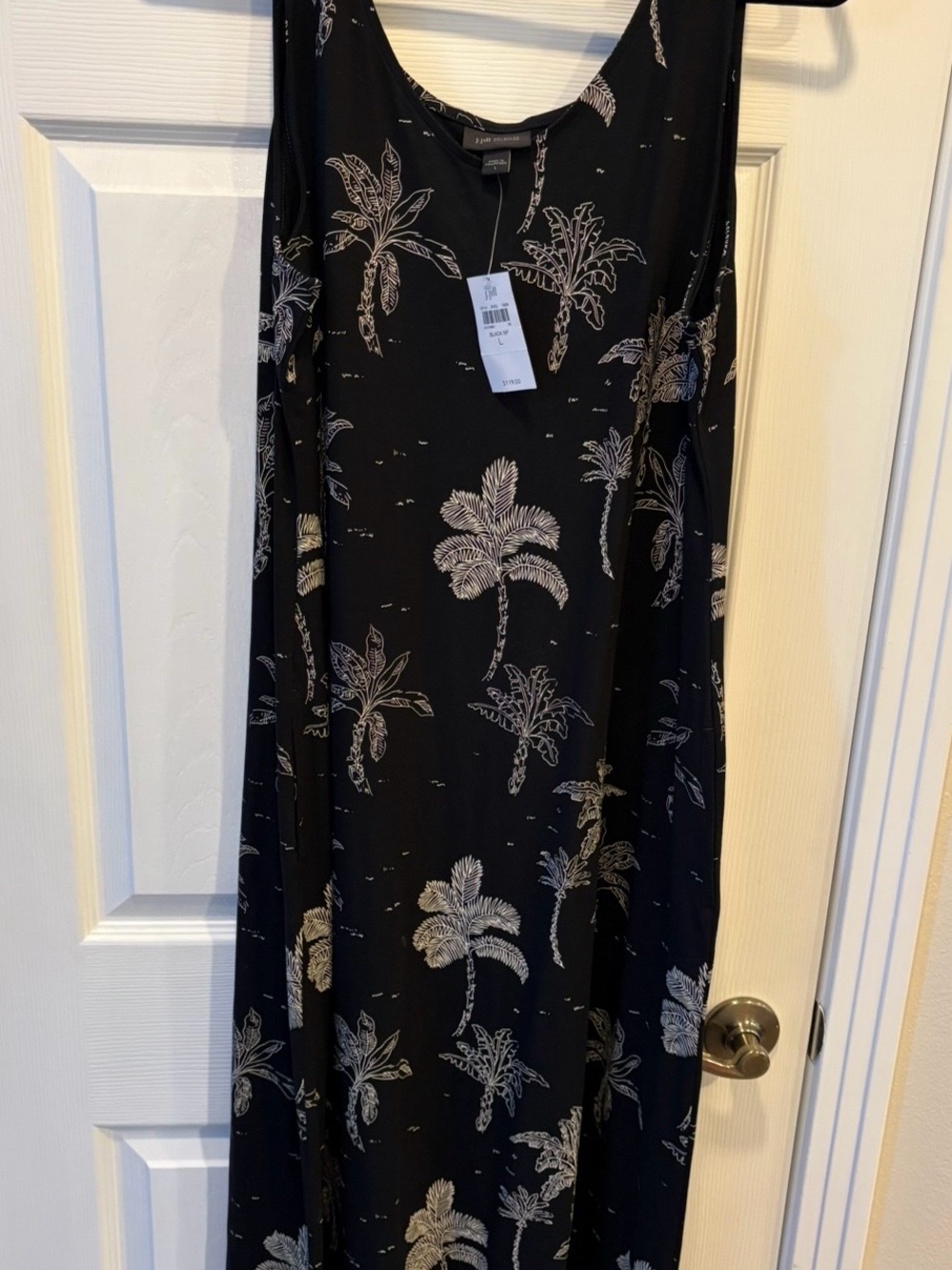 J. Jill Black Maxi Dress with Cream Palm Print